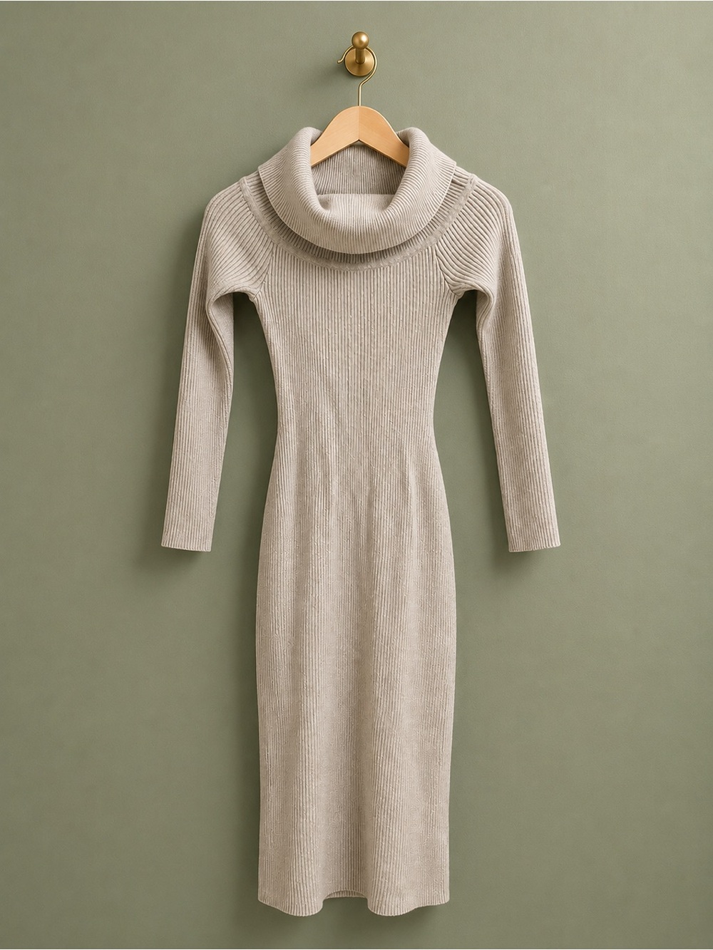 Abercrombie & Fitch Ribbed Sweater Dress Size Small Neutral Beige Midi Dress